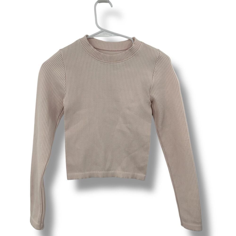 Hippie Rose Long Sleeve Ribbed Knit Crop Top Size XS Blush Pink Long Sleeve